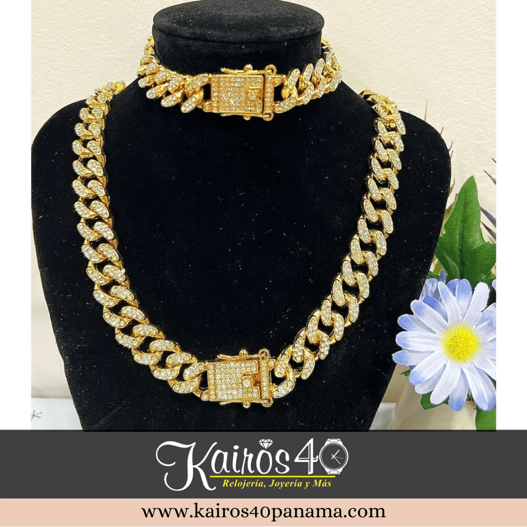 Collar y Pulsera Cubana con Zircones - Imagen 2