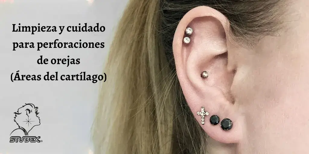 Limpieza y cuidado para perforaciones de orejas (Áreas del cartílago) Perforación de orejas helix tragus lóbulos Ear piercing Panamá