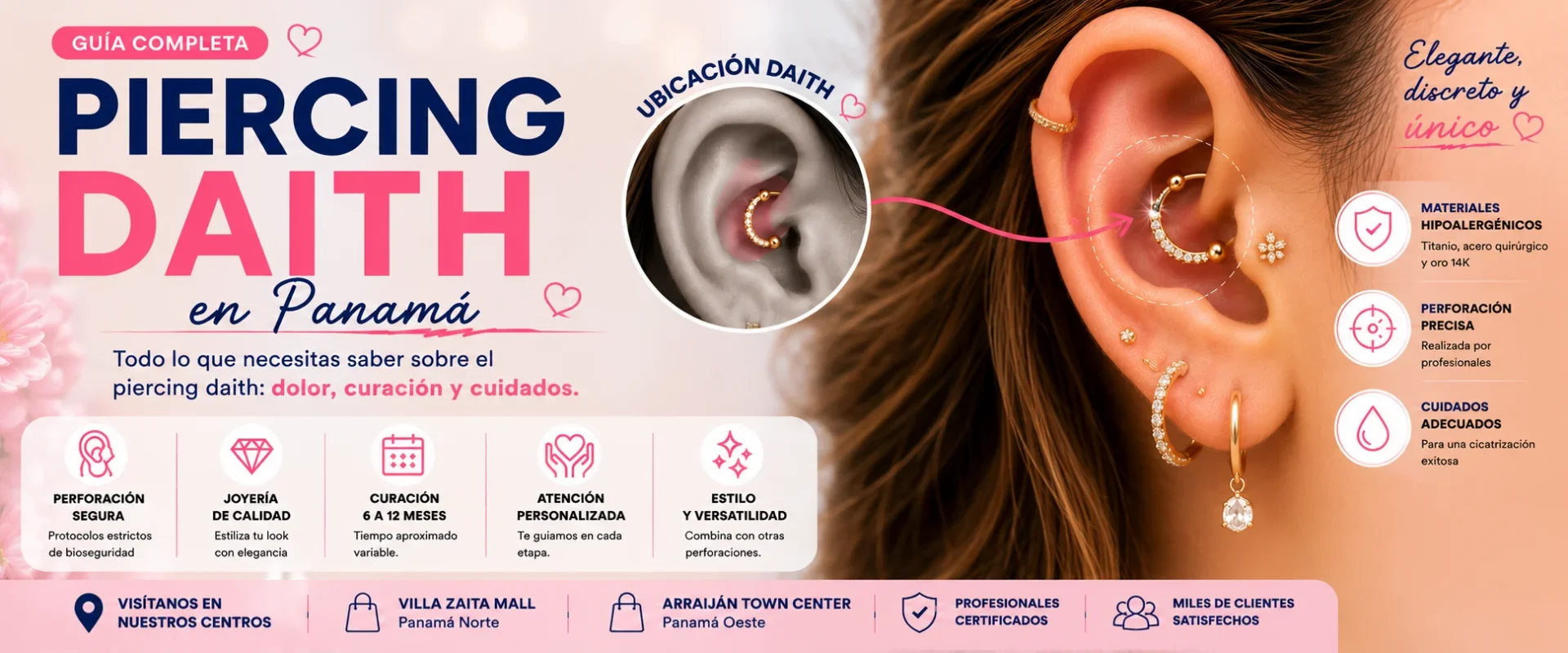Piercing daith en Panamá con joyería hipoalergénica