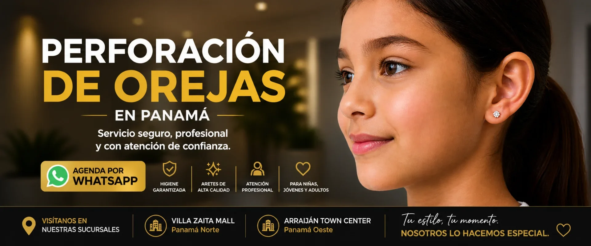 Perforación de orejas en Panamá servicio profesional Kairós 40