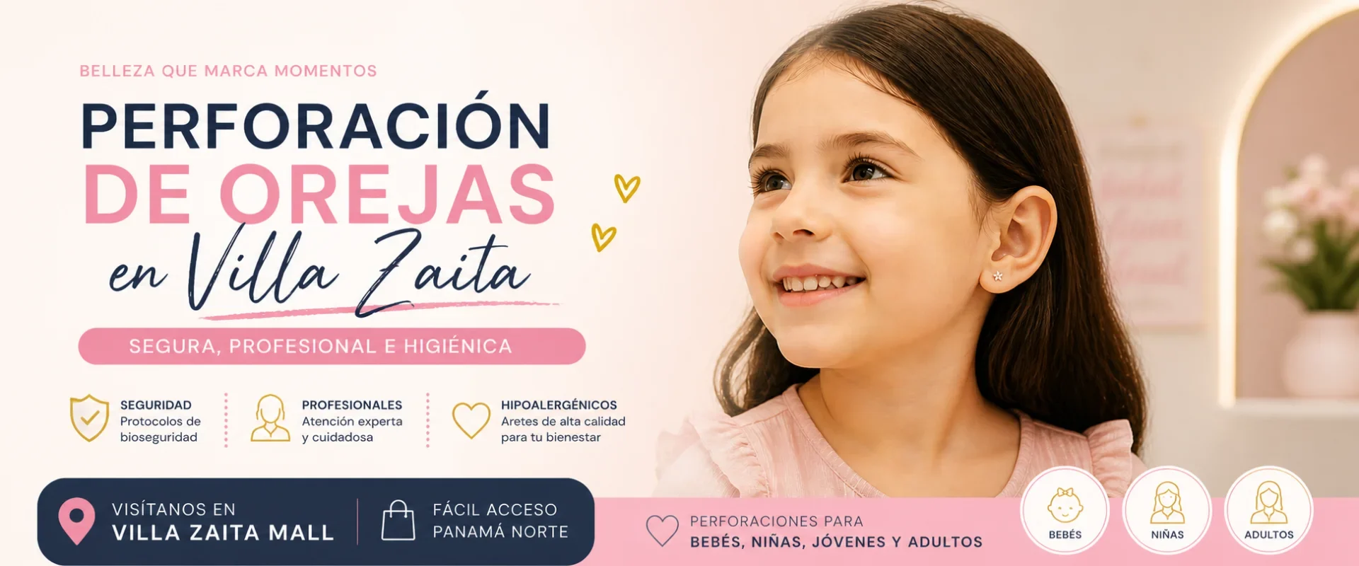 Perforación de orejas en Villa Zaita servicio profesional Kairós 40