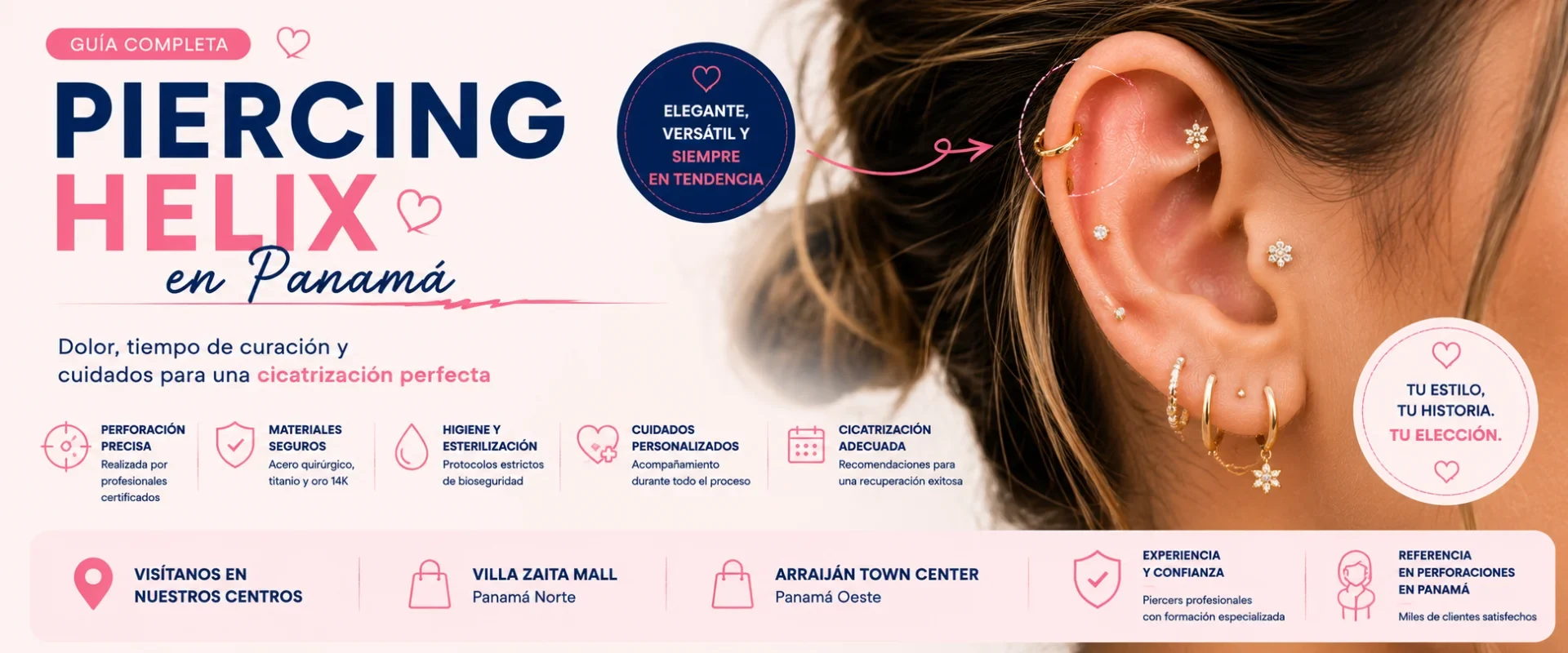 piercing perforación helix en oreja cartílago Panamá