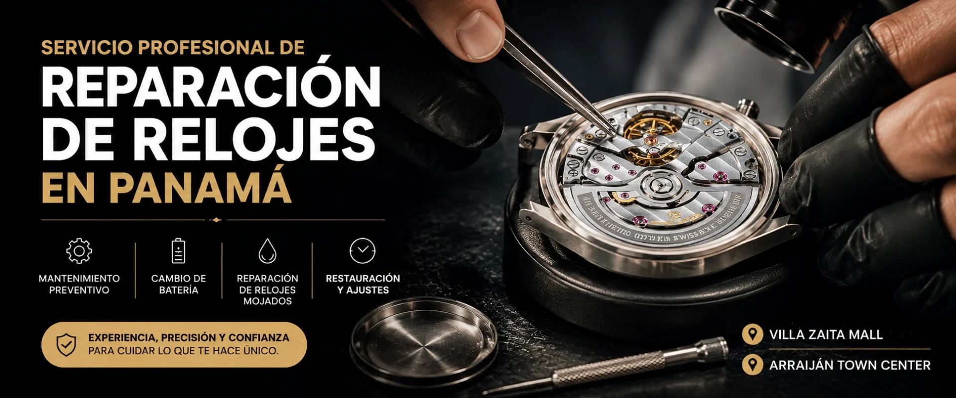 Reparación de relojes de cuarzo (batería) y automáticos (mecánicos) en Panamá